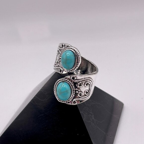 Boho Faux Turquoise Scroll Adjustable Spoon Ring #1312 - Picture 10 of 14